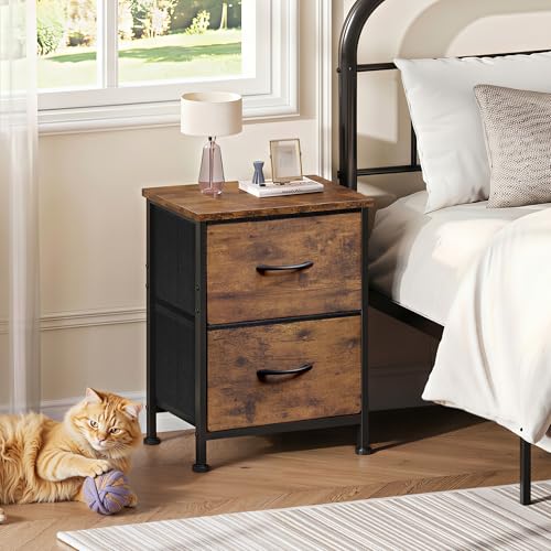 WLIVE Night Stand, Small Dresser with 2 Drawers & Wooden Top, Nightstand with Fabric Bins, Bedside Table End Table for Bedroom, Closet, Entryway, College Dorm, Rustic Brown | Nightstand with Fabric Bins, Bedside Table End Table for Bedroom, Kids Room - co