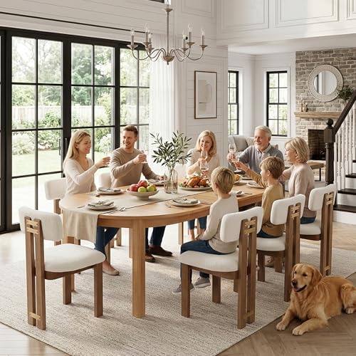 HNY Extendable Dining Table Round to Oval for 4-8, 42"-77" Oak Veneer Kitchen Table with Sturdy Legs, Modern Farmhouse Expandable Dining Room Table for Family Gatherings & Small Apartments, Natural - color: Natural