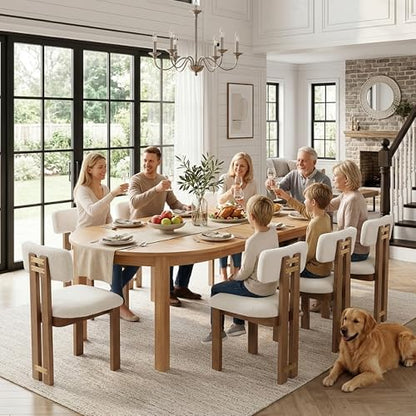 HNY Extendable Dining Table Round to Oval for 4-8, 42"-77" Oak Veneer Kitchen Table with Sturdy Legs, Modern Farmhouse Expandable Dining Room Table for Family Gatherings & Small Apartments, Natural - color: Natural