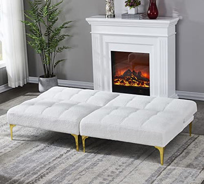 KEVINSPACE 71" Modular Sectional Sofa Couch, 2 Seater Cozy Portable Couches, Armless Sofa Living Room, Modern Convertible Couch Teddy Fabric with Pillows, Gold Legs for Small Spaces 2PCS White - color: 2pcs White