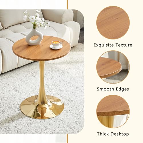 23.6" Round Dining Table, Mid-Century Modern Tulip Table with Thickened Tabletop & Metal Pedestal, Circle Bistro Table for Kitchen, Small Places, Apartments, Cafe - color: Wood Gold, size: 23.6" dining table