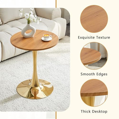 23.6" Round Dining Table, Mid-Century Modern Tulip Table with Thickened Tabletop & Metal Pedestal, Circle Bistro Table for Kitchen, Small Places, Apartments, Cafe - color: Wood Gold, size: 23.6" dining table