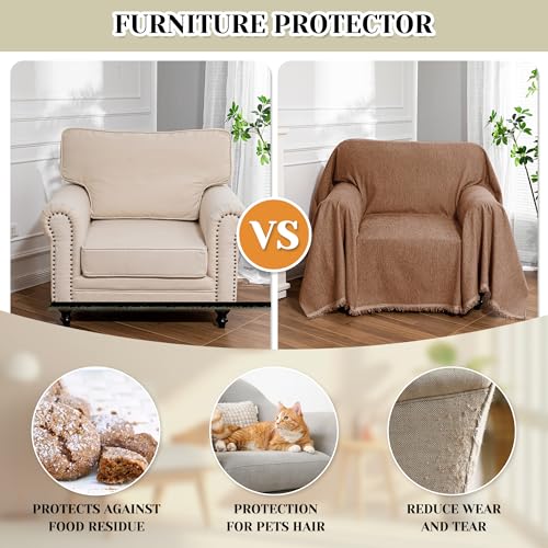 Oversized Chair Cover Armchair Small Couch Cover Single Sofa Cover for Dog Couch Cover for Sofa Recliner，Chenille Sofa Throw Cover for Pets Sofa Cover Thick Washable, 71" x 91", Camel - color: Tassels Edge-camel, size: 71"x 91"