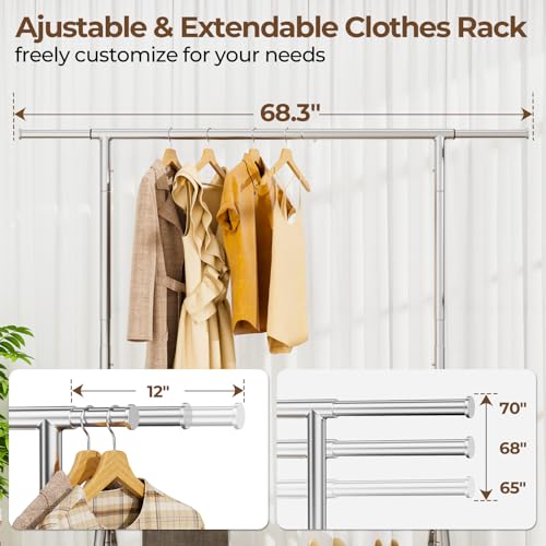 HYSEYY Heavy Duty Clothes Rack Load 450 LBS, Metal Garment Rack, Standing Rolling Clothing Rack for Hanging Clothes with Sturdy Wheels & Shelves, Portable Closet Wardrobe Rack,Sliver - color: Sliver