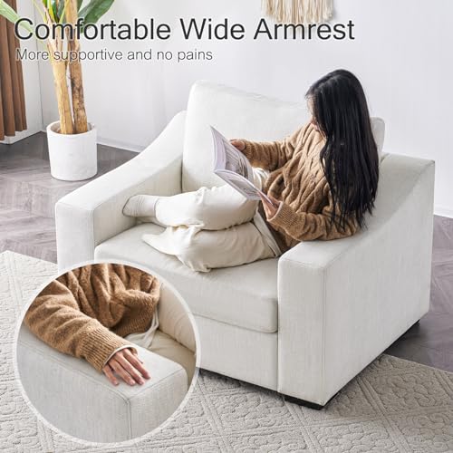 Modular Sectional Couch Set, 47" Oversize Accent Chair and 85" Modern Loveseat Sofa Deep Couch for Apartment, Living Room, Bedroom, Linen, White - color: White, size: 85 Inch - Deep Couch + Single Sofa