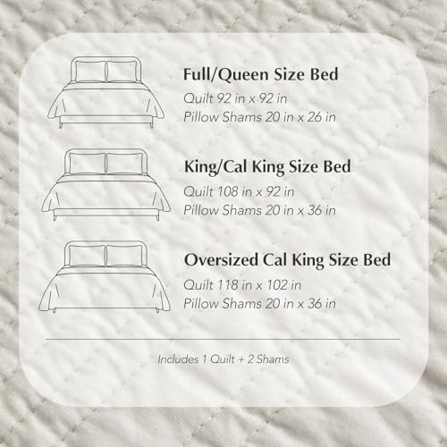 EVERGRACEHOME 100% Cotton Quilt Set Oversized Cal King, Birch | Pre-Washed Soft Cotton, Striped Coverlet Bedspread, 3 Piece Lightweight Bedding Set for All Season, with 2 Pillow Shams - color: Birch, size: Oversized Cal King (118" X 102")