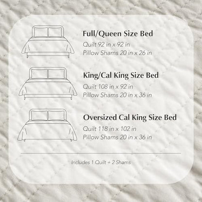 EVERGRACEHOME 100% Cotton Quilt Set Oversized Cal King, Birch | Pre-Washed Soft Cotton, Striped Coverlet Bedspread, 3 Piece Lightweight Bedding Set for All Season, with 2 Pillow Shams - color: Birch, size: Oversized Cal King (118" X 102")
