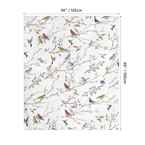 Horaldaily Spring Summer Birds Branch White Flannel Throw Blanket 50x60 | All Season Using Ultra Soft Fuzzy Plush Cozy Non-shedding Blanket for Couch Sofa Bed Camping, Ideal Gift for Kids Adults - color: White, size: Throw(50x60'')