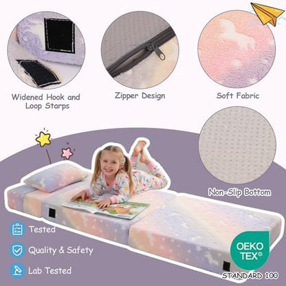 Kids Floor Sofa, Child Fold Up Sofa Couch Convertible Futon Folding Chair with Storage Bag for Kids, Twill Pegasus - color: Twill Pegasus