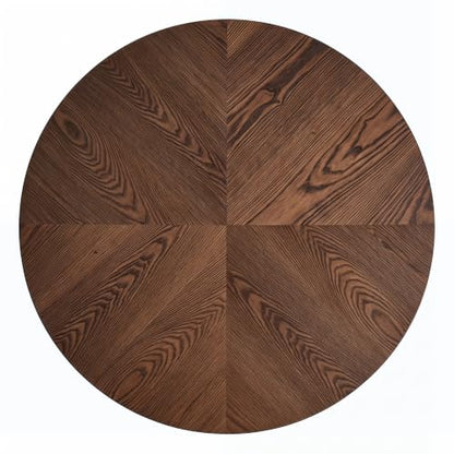 33.5" Round Coffee Table with Real Wood Parquet Top,Walnut | Mid-Century Modern Kitchen Table Center Table, Thickened Tabletop, Sturdy Base for living Room, Easy Assembly - color: E-33.5" Walnut