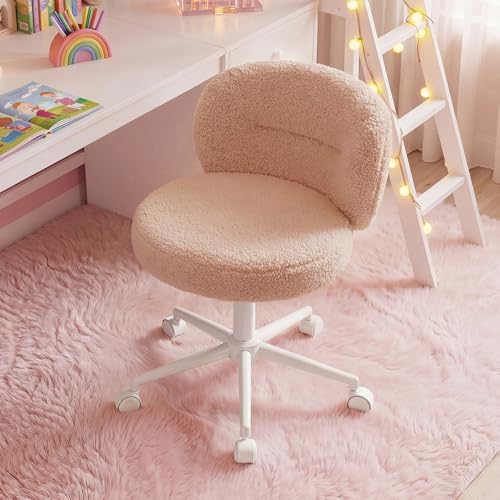 Homkdom Round Vanity Chair with Silent Wheels, 17.32" Wide Seat | Height Adjustable, 360 Swivel & Smooth Rolling, Armless Design for Makeup and Study - Yellow - color: Yellow