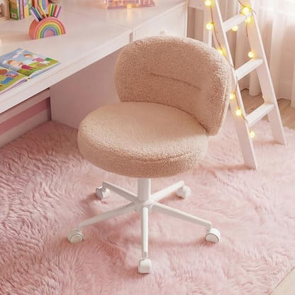 Homkdom Round Vanity Chair with Silent Wheels, 17.32" Wide Seat | Height Adjustable, 360 Swivel & Smooth Rolling, Armless Design for Makeup and Study - Yellow - color: Yellow
