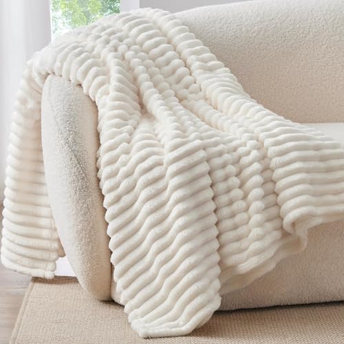 BEDELITE Ribbed Fleece Throw Blanket for Couch, Cream, 50"x60" | Ultra-Soft Plush Fleece, Cozy, Warm Yet Lightweight, Ribbed Texture, Home Decor, Machine Washable, Giftable, All-Season Use - color: Cream, size: Throw(50"x60")