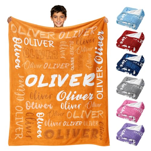 Personalized Blanket with Name, Custom Name Blanket Gifts for Kids Adults Boys Girls Teen, Soft Customized Fleece Flannel Throw for Bedroom Living Room, Birthday Christmas - color: Orange