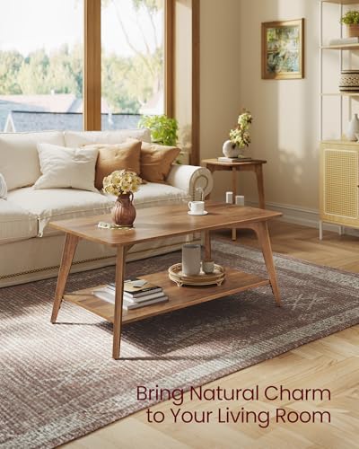 VASAGLE MAEZO Collection - Coffee Table, 2-Tier Center Table with Storage, Tapered Legs, Curved Transitions, 21.7 x 39.4 x 17.7 Inches, Easy to Assemble, for Living Room, Honey Brown ULCT249K01 - color: Honey Brown