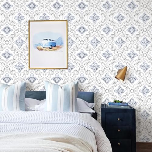 Peel and Stick Wallpaper Blue Wallpaper for Kitchen 16.9" x 118.1" | Blue Geometric Wall Paper for Bathroom Waterproof Boho Self Adhesive Removable Contact Paper Backsplash Decorative Vinyl - color: Blue, size: 16.9inch × 118.1inch