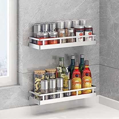 Spice Rack Organizer, SUS304 Stainless steel Wall Mount Spice Rack Storage Basket - Seasoning Container, Kitchen Spice Organizer -Kitchen Seasoning Hanging Rack - Bathroom Shelf (Silver) - size: 15.7Inch 1PC