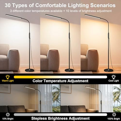 Bright LED Eye-Protecting Reading Floor Lamps Touch and Remote Dimming 3000-6000k, Tattoo Craft Drawing Makeup Adjustable Gooseneck Standing Light,Living Room Chair Sofa Bedroom Office - color: New Black