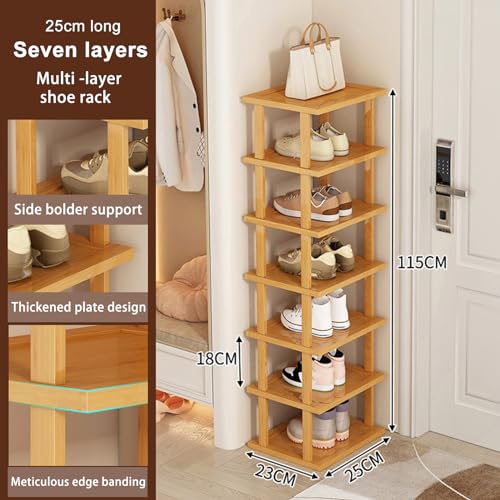 Wood Shoe Rack 5/7/8 Tier - Vertical Shoe Rack for Small Spaces, Tall Narrow Shoe Rack Organizer for Closet Entryway Corner Garage and Bedroom, Skinny Shoe Shelf with Free Stackable DIY (M) - size: Medium