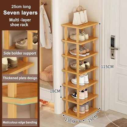 Wood Shoe Rack 5/7/8 Tier - Vertical Shoe Rack for Small Spaces, Tall Narrow Shoe Rack Organizer for Closet Entryway Corner Garage and Bedroom, Skinny Shoe Shelf with Free Stackable DIY (M) - size: Medium