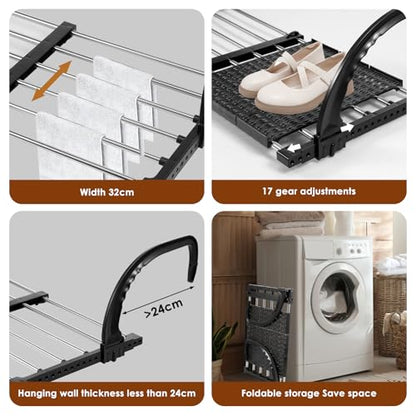 Portable Clothes Drying Rack for Balcony,Foldable Railings Windowsill, Retractable Radiator Clothes Airer,28"x13" Folding Towel Rack Indoor Outdoor Travel Laundry Rack with Clips (B-28"x13") - size: B-29"x13"