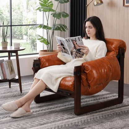 Mid Century Accent Chair, Upholstered Armchair for Living Room (PU-Orange) - color: Pu-orange