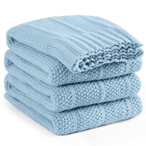 Carriediosa Knit Throw Blanket for Couch 60x80 Stripe Cable Knitted Throws | Light Blue, Soft Textured Neutral Fall Blankets, Cozy Decorative Home Decor, Cover for Bed, Sofa & Outdoor Use - color: Light Blue, size: 60" X 80"