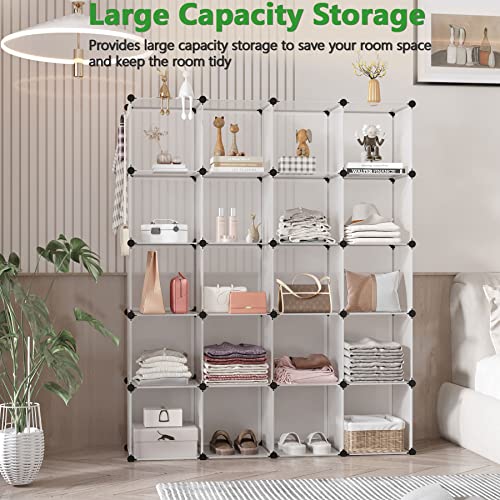 C&AHOME 20-Cube Shelf, Plastic Cube Storage Organizer, DIY Bookshelf White | Stackable Modular Closet Cabinet Ideal for Bedroom, Living Room, Office, 48.4" L x 12.4" W x 60.6" H - color: Transparent White, size: 20-Cube