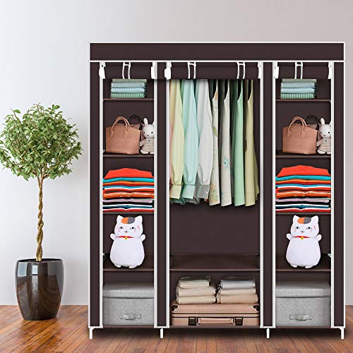 Closet Wardrobe, Portable Closet for Bedroom, Clothes Rail with Non-Woven Fabric Cover, Clothes Storage Organizer, 58 x 17 x 69 Inches, 5 Tier 12 Compartments, Walk-in Closet (Dark Brown) - color: Dark Brown