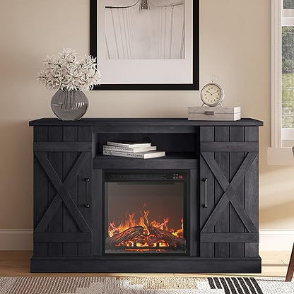 BELLEZE 47" TV Stand with 18" Electric Fireplace Heater & Media Entertainment Center Console Table for TV up to 50" with Open Storage Shelves & Cabinets - Veropeso (Rustic Grey) - color: Rustic Grey, style: 47" TV Stand/W 18" Fireplace