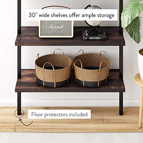 Nathan James Theo 6-Shelf Tall Bookcase, Wall Mount Bookshelf with Natural Wood Finish and Industrial Metal Frame, Nutmeg/Matte Black - color: Nutmeg/Matte Black, size: 1