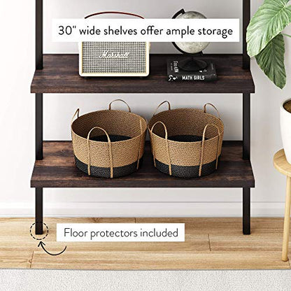 Nathan James Theo 6-Shelf Tall Bookcase, Wall Mount Bookshelf with Natural Wood Finish and Industrial Metal Frame, Nutmeg/Matte Black - color: Nutmeg/Matte Black, size: 1