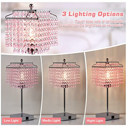 Luvkczc Set of 2 Bedside Pink Crystal Table Lamp, Touch Control Crystal Lamp, Dimmable Lamp for Bedroom, Girl Living Room, 6W B11 Bulb Included - color: Pink (2 Pack)