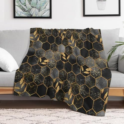 Marble Throw Blanket Black Honeycomb Grid Golden Leaves Pattern Soft Lightweight Warm Plush Blankets for Sofa Bedroom 30"x40" - color: Marble-10, size: 30"x40"