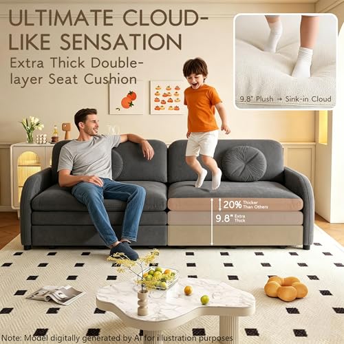 52.4'' Full Size Sleeper Sofa Bed, 3-in-1 Pull Out Chenille Couch, Grey | Cozy Curved Armrest, Loveseat with USB, 2 Round Pillows, Washable Cover, Pocket, for Living Room, Apartment, Small Spaces, RV - color: Grey, size: 52.4'' Full
