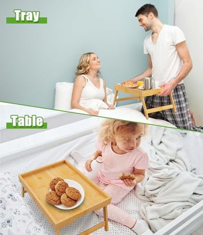 Youpehom Bamboo Bed Tray Table with Folding Legs, Large, Bamboo | Large bamboo bed tray with folding legs, handles and raised edges for meals, laptops, reading and serving in bed. - color: Bamboo, size: Large