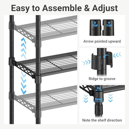 VIPEK V2S Heavy Duty Clothes Rack Portable Closet Organizer, Black | Closet System with 6 Tiers Adjustable Wire Shelves Shoe Shelves Metal Freestanding Clothing Rack for Walk-in Closet 750LBS - color: Black, style: V2S