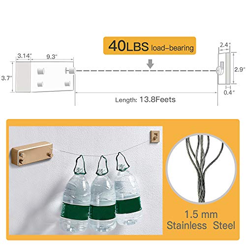 Retractable Double Clothesline Laundry Indoor Washing Clothes Line | Adjustable Stainless Steel Clothes Dryer Rope String, Hotel Style Heavy Duty, 13.8 Feets, Wall Mounted, Gold ABS Aluminum - size: Double Rope, style: Gold