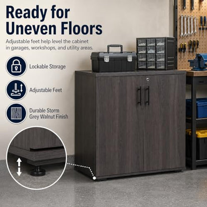 MMT Office Storage Cabinet, Lockable, Storm Grey Walnut - color: Storm Grey Walnut