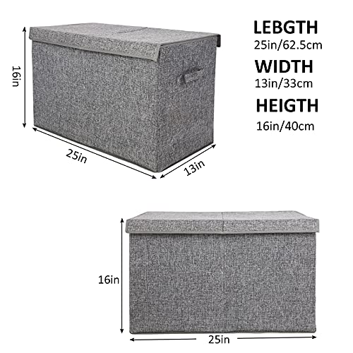 2 Pack Large Toy Box Storage with Lid, Collapsible Sturdy Toy Chest Storage | Toy Chest with Rivets Handles for Kids, Boys, Girls, Nursery, Playroom, Living Room, Bedroom, 25"x 13" x 16" (Linen Gray) - color: 2 Pack Large Grey