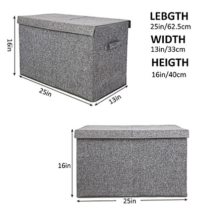 2 Pack Large Toy Box Storage with Lid, Collapsible Sturdy Toy Chest Storage | Toy Chest with Rivets Handles for Kids, Boys, Girls, Nursery, Playroom, Living Room, Bedroom, 25"x 13" x 16" (Linen Gray) - color: 2 Pack Large Grey