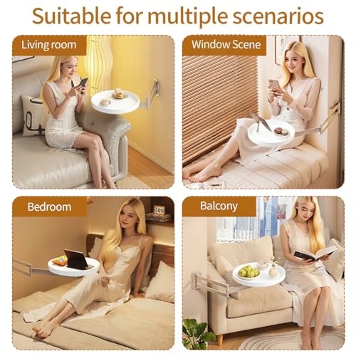 Wall Mounted Folding Round Table,11Inch Small Foldable Retractable Wooden Coffee Table Tray Fold Down Wall Desk Flip-Out Design Nightstand for Bedroom Living Room Balcony (White) - color: White