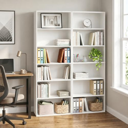 Furinno Jaya Book Shelf Set of 2, 6-Tier Bookshelf, Bookcase, 9.5 x 24.6 x 71, for Home Office, Living Room, White - color: White, size: Set of 2, 6-Tier
