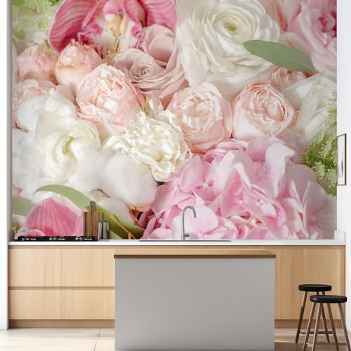 wall26 Wall Sticker/Wall Mural White Pink Multicolor Rose Flowers Nature Wilderness Photography, Not Peel and Stick, Non-Woven Wallpaper Decorative for Bedroom, Living Room, Office - 48x72 inches - color: W06-2206-irs02, size: 48"x72" Premium Non-woven