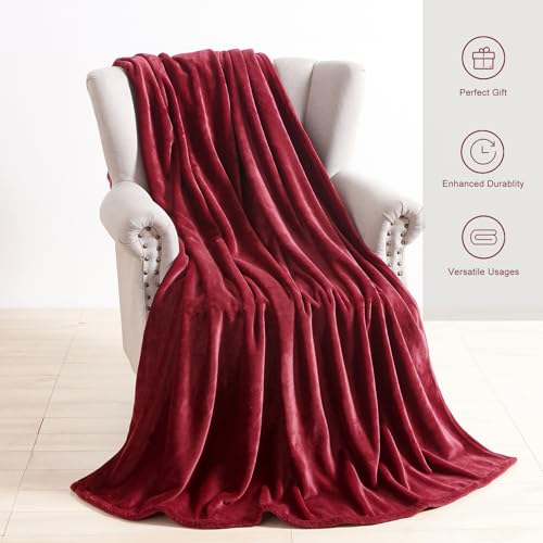 TASTHROW Burgundy Throw Blanket 60x80 Inches | Soft Plush Cozy Fleece Flannel Throw Blanket, Lightweight Warm Throws for Bed, Couch, Bedroom and Living Room, All Seasons - color: Burgundy, size: 60"x80"