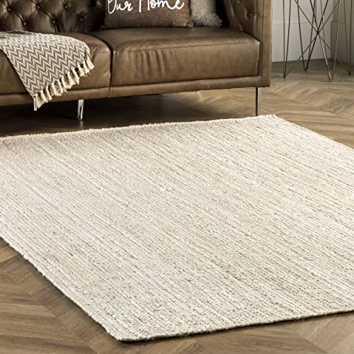 nuLOOM 6 Round Rigo Jute Hand Woven Area Rug, Off White, Solid Farmhouse Design, Natural Fiber, For Bedroom, Living Room, Dining Room, Hallway, Office, Kitchen, Entryway - color: Off White, size: 6' (Round)