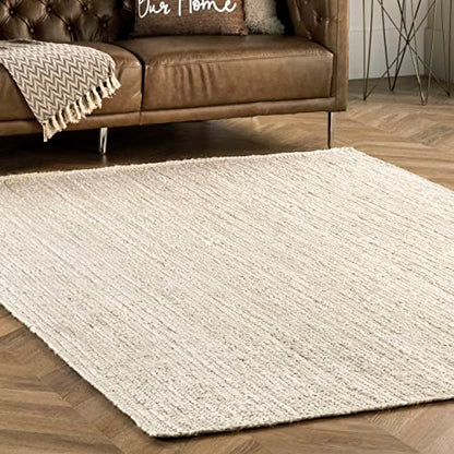nuLOOM 6 Round Rigo Jute Hand Woven Area Rug, Off White, Solid Farmhouse Design, Natural Fiber, For Bedroom, Living Room, Dining Room, Hallway, Office, Kitchen, Entryway - color: Off White, size: 6' (Round)