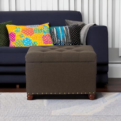 Storage Ottoman Linen Tufted Bench, Rectangular Footrest Footstool Coffee Table Seat for Living Room Bedroom, Coffee - color: Linen, Coffee