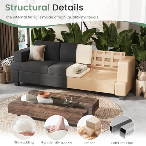 YOUDENOVA Sofa, 89" 3-Seater Deep Seat Sofa, Modern Comfy Couches for Living Room Apartment Lounge, Dark Grey Chenille - color: Dark Grey Chenille, size: 89" 3-Seater