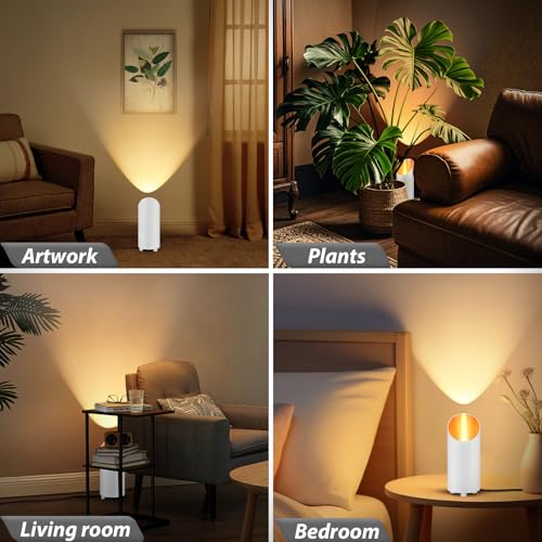 Uplighting Indoor, 7W Floor Can Lights with 2700K LED GU10 Bulbs | 2 Pack IP44 Waterproof Uplights Spotlight for Dark Corner Sofa House Plant Wall Artwork Indoor, 6.5FT Plug Cord & Foot Switch - color: White - 2 Pack
